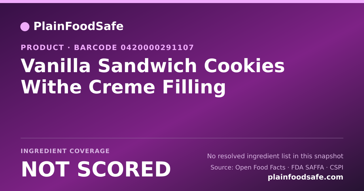 Share card for Vanilla Sandwich Cookies Withe Creme Filling Food Ingredient Profile