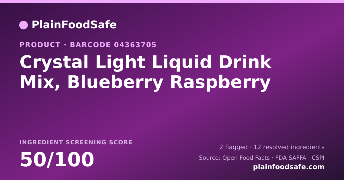 Share card for Crystal Light Liquid Drink Mix, Blueberry Raspberry Food Ingredient Profile