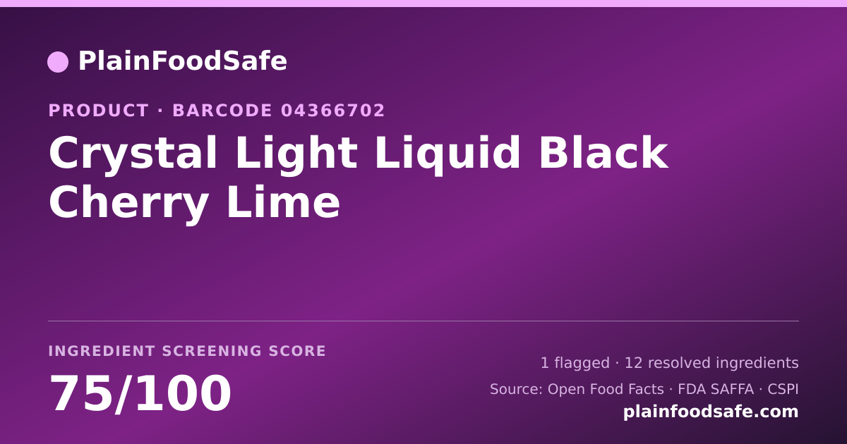 Share card for Crystal Light Liquid Black Cherry Lime Food Ingredient Profile