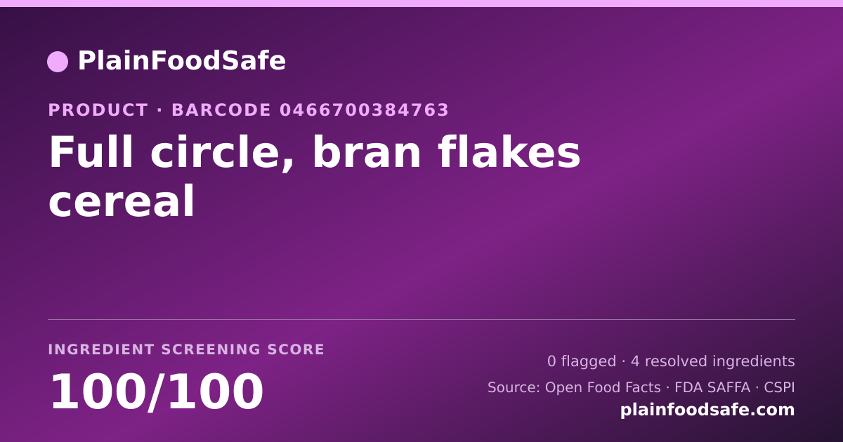 Share card for Full circle, bran flakes cereal Food Ingredient Profile