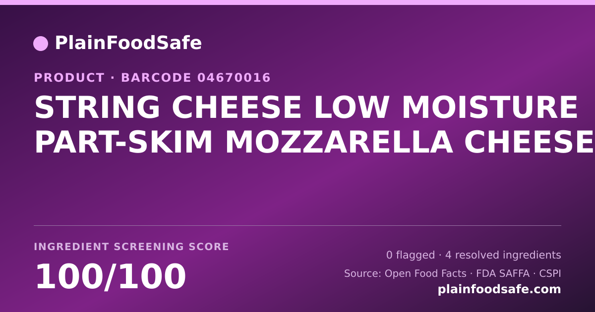 Share card for STRING CHEESE LOW MOISTURE PART-SKIM MOZZARELLA CHEESE Food Ingredient Profile