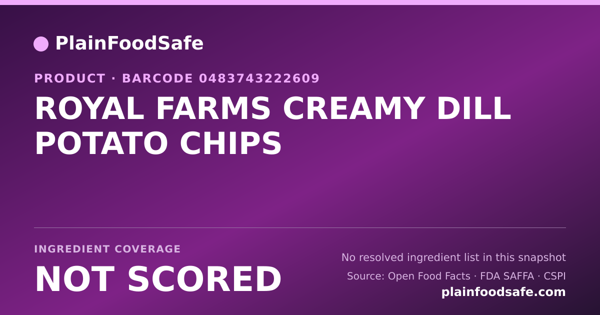 Share card for ROYAL FARMS CREAMY DILL POTATO CHIPS Food Ingredient Profile