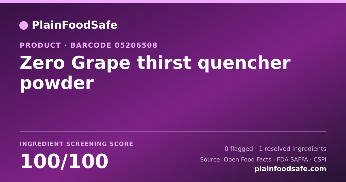 Share card for Zero Grape thirst quencher powder Food Ingredient Profile