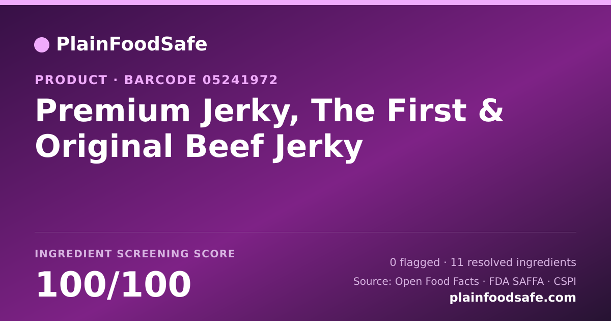 Share card for Premium Jerky, The First & Original Beef Jerky Food Ingredient Profile