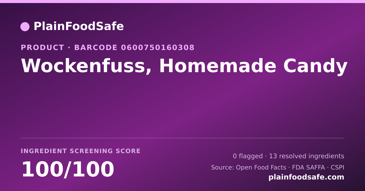 Share card for Wockenfuss, Homemade Candy Food Ingredient Profile