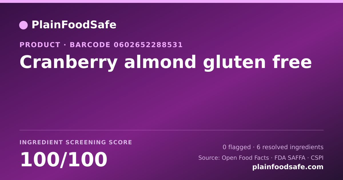 Share card for Cranberry almond gluten free Food Ingredient Profile