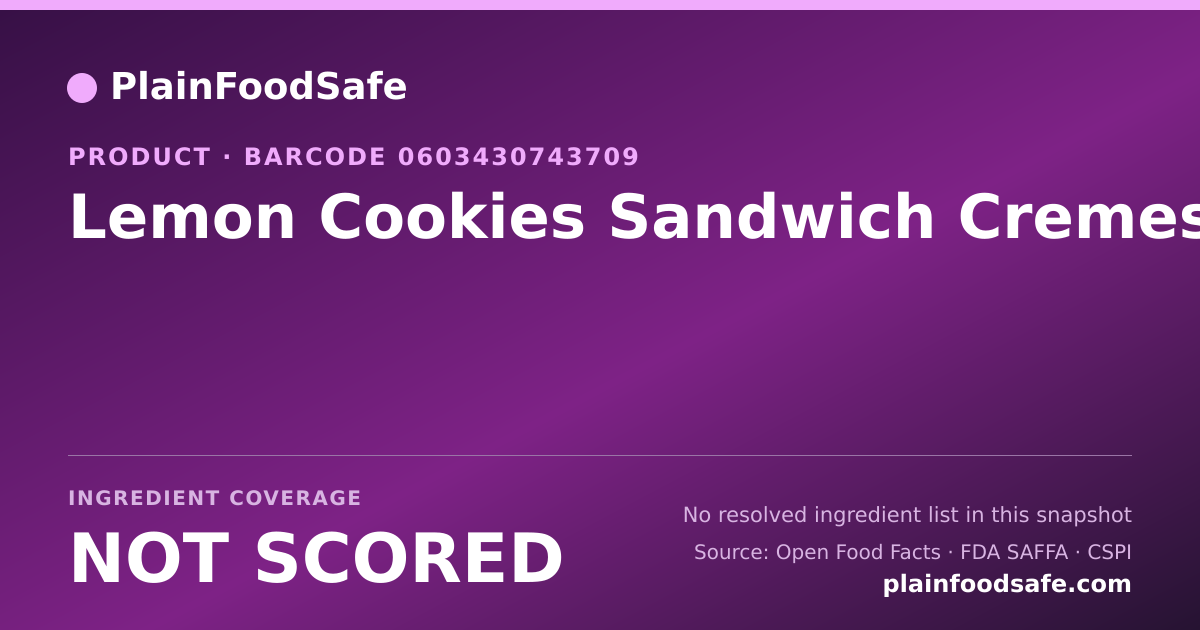 Share card for Lemon Cookies Sandwich Cremes Food Ingredient Profile