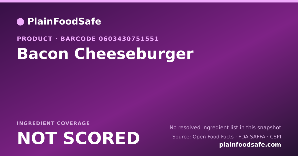 Share card for Bacon Cheeseburger Food Ingredient Profile