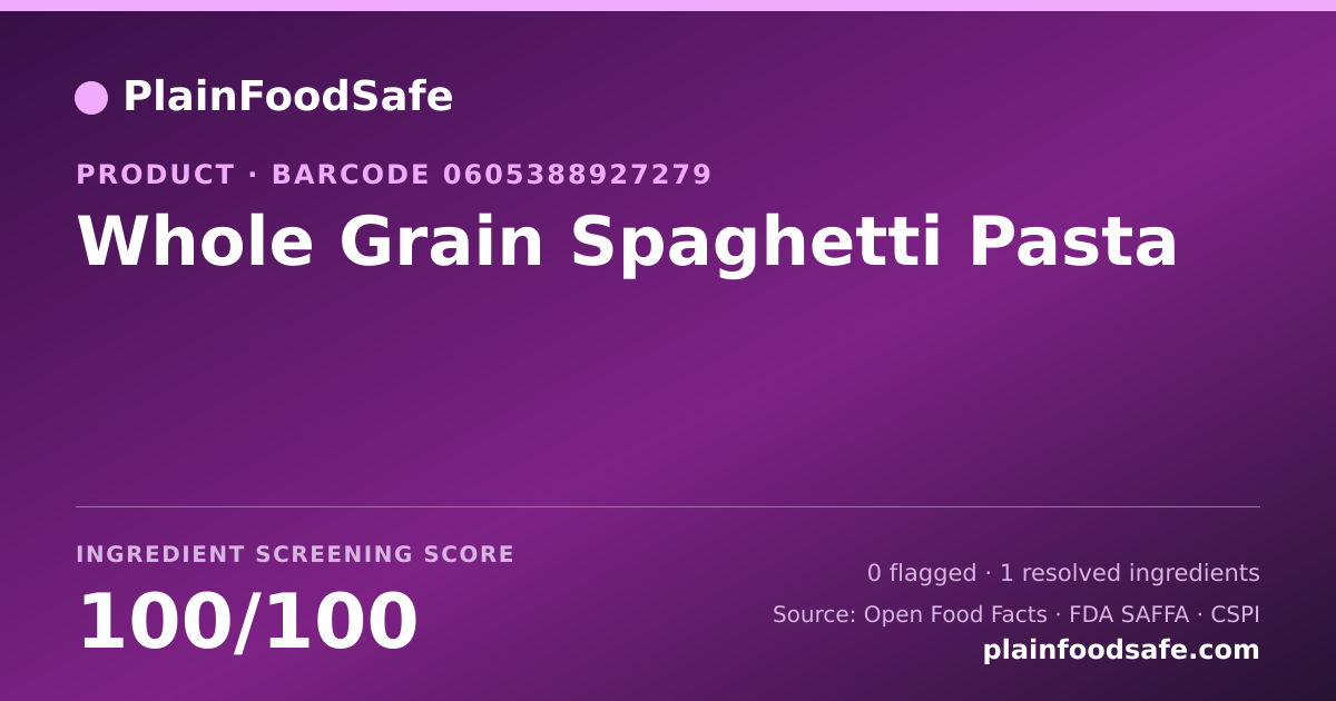 Share card for Whole Grain Spaghetti Pasta Food Ingredient Profile