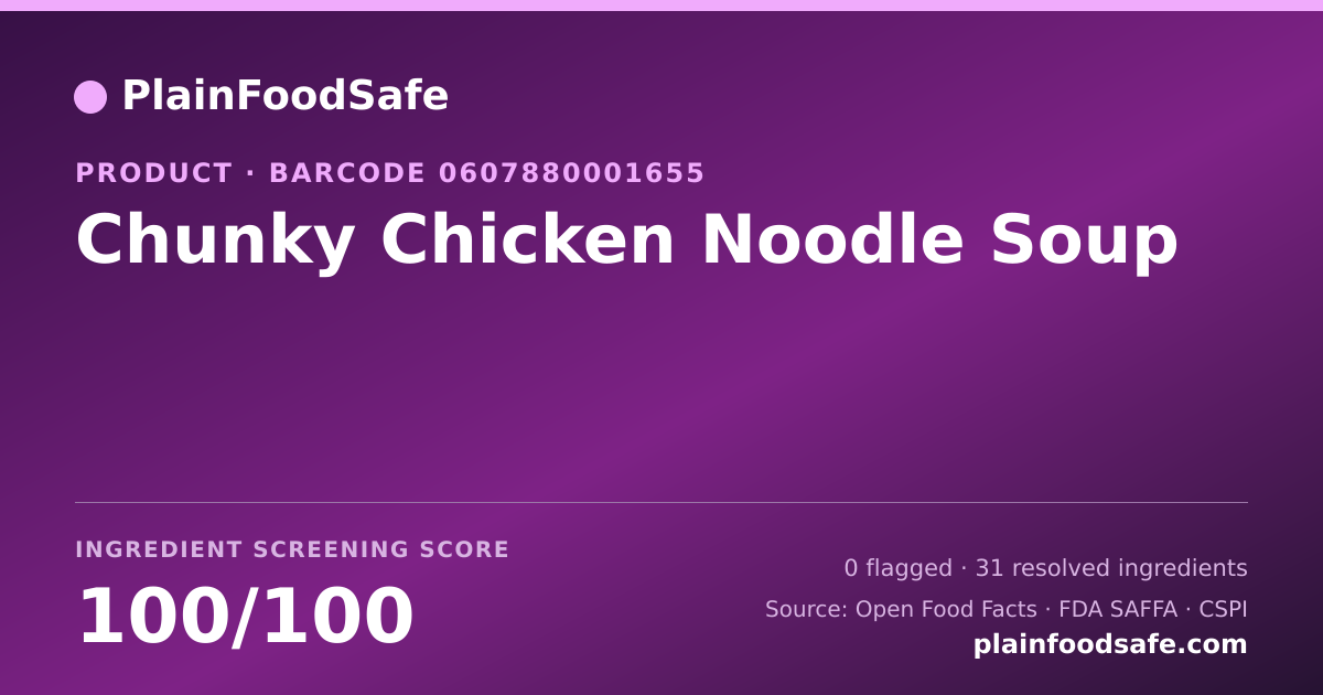 Share card for Chunky Chicken Noodle Soup Food Ingredient Profile