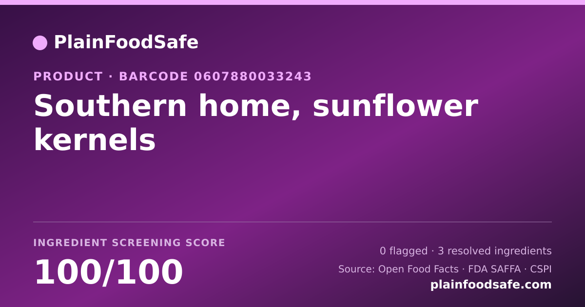 Share card for Southern home, sunflower kernels Food Ingredient Profile