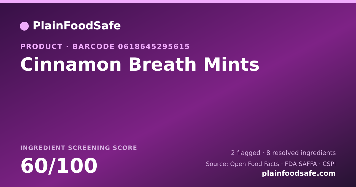 Share card for Cinnamon Breath Mints Food Ingredient Profile