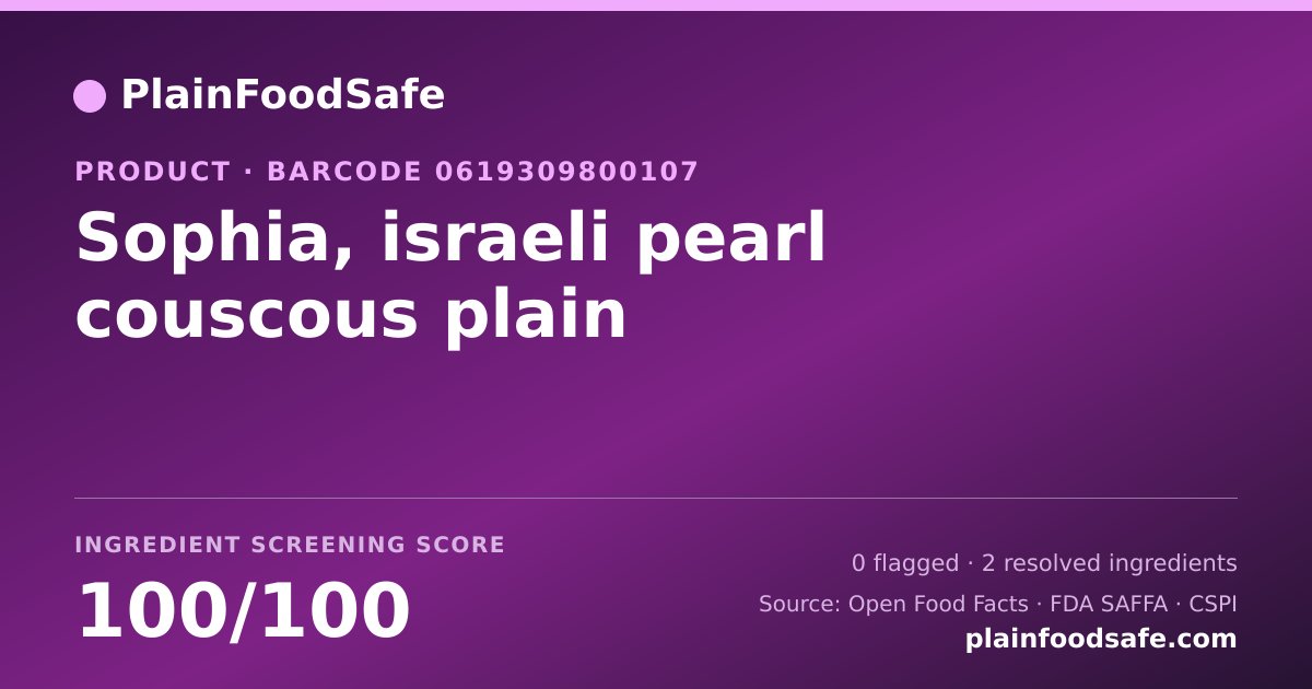 Share card for Sophia, israeli pearl couscous plain Food Ingredient Profile