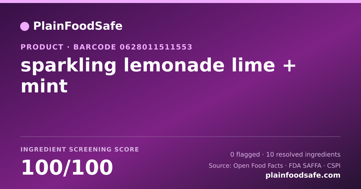 Share card for sparkling lemonade lime + mint Food Ingredient Profile