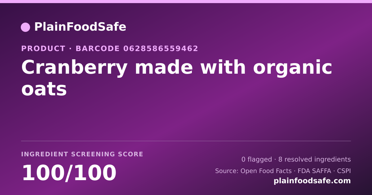 Share card for Cranberry made with organic oats Food Ingredient Profile