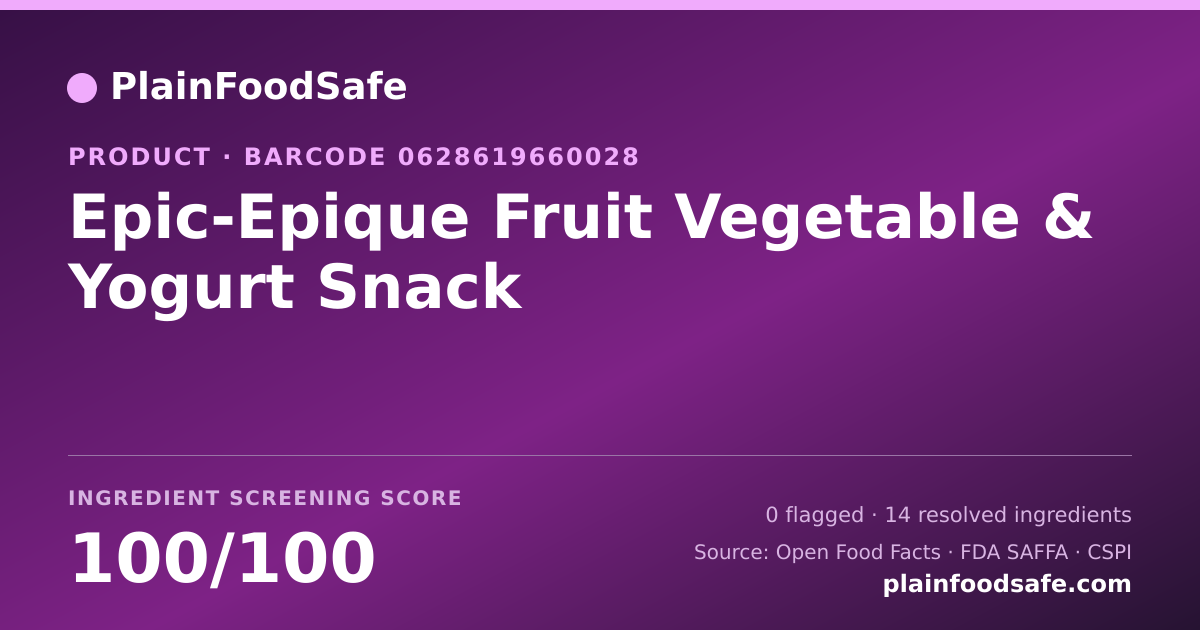 Share card for Epic-Epique Fruit Vegetable & Yogurt Snack Food Ingredient Profile