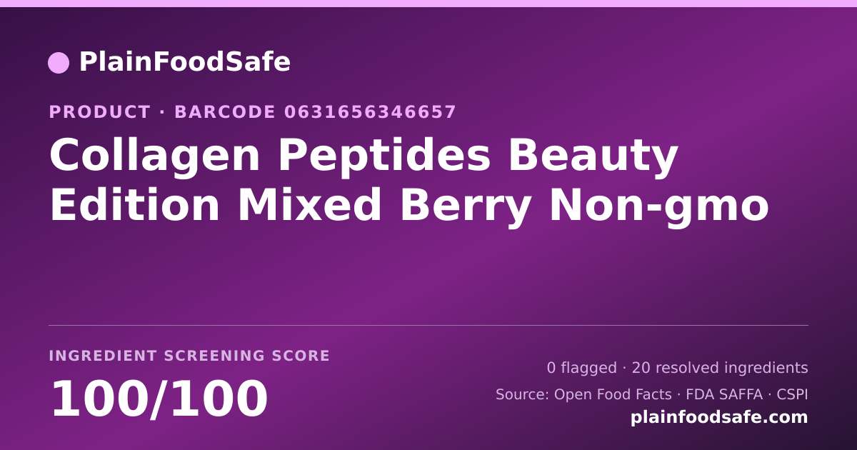 Share card for Collagen Peptides Beauty Edition Mixed Berry Non-gmo Food Ingredient Profile