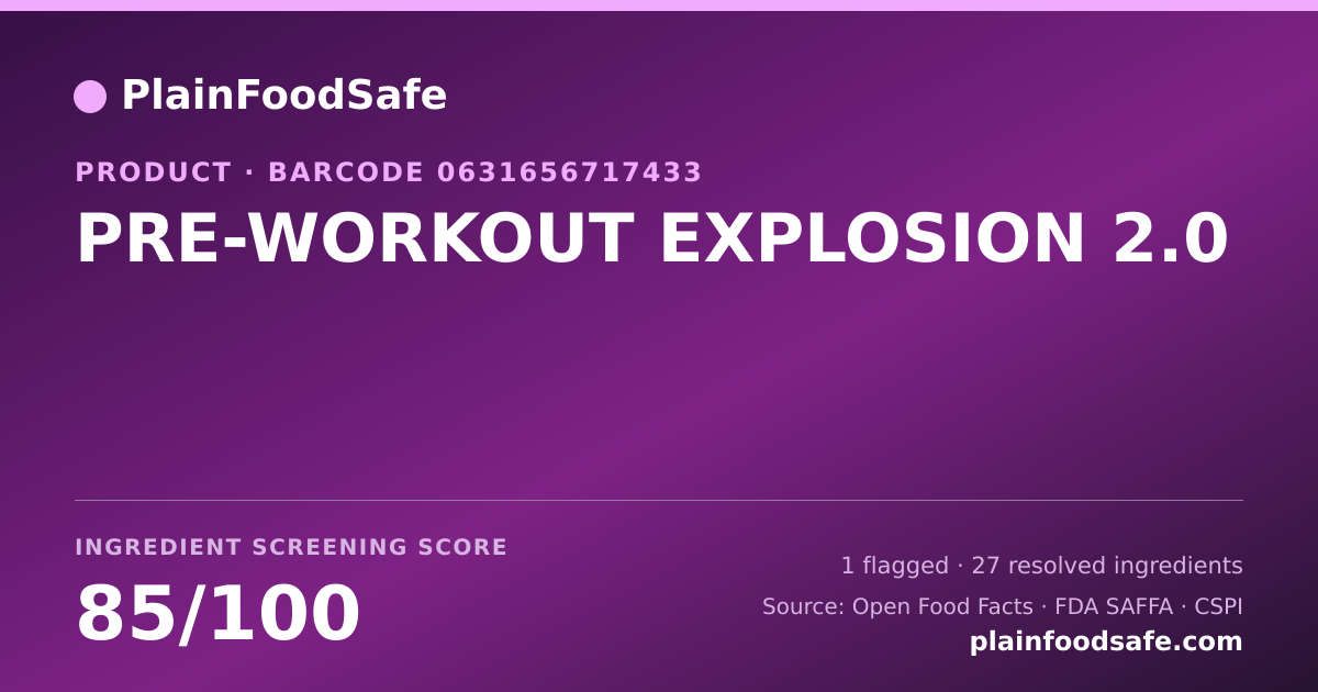 Share card for PRE-WORKOUT EXPLOSION 2.0 Food Ingredient Profile