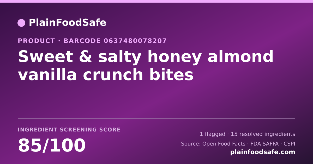 Share card for Sweet & salty honey almond vanilla crunch bites Food Ingredient Profile