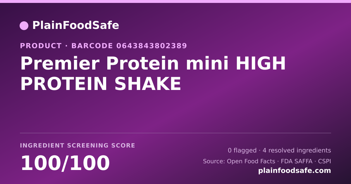 Share card for Premier Protein mini HIGH PROTEIN SHAKE Food Ingredient Profile
