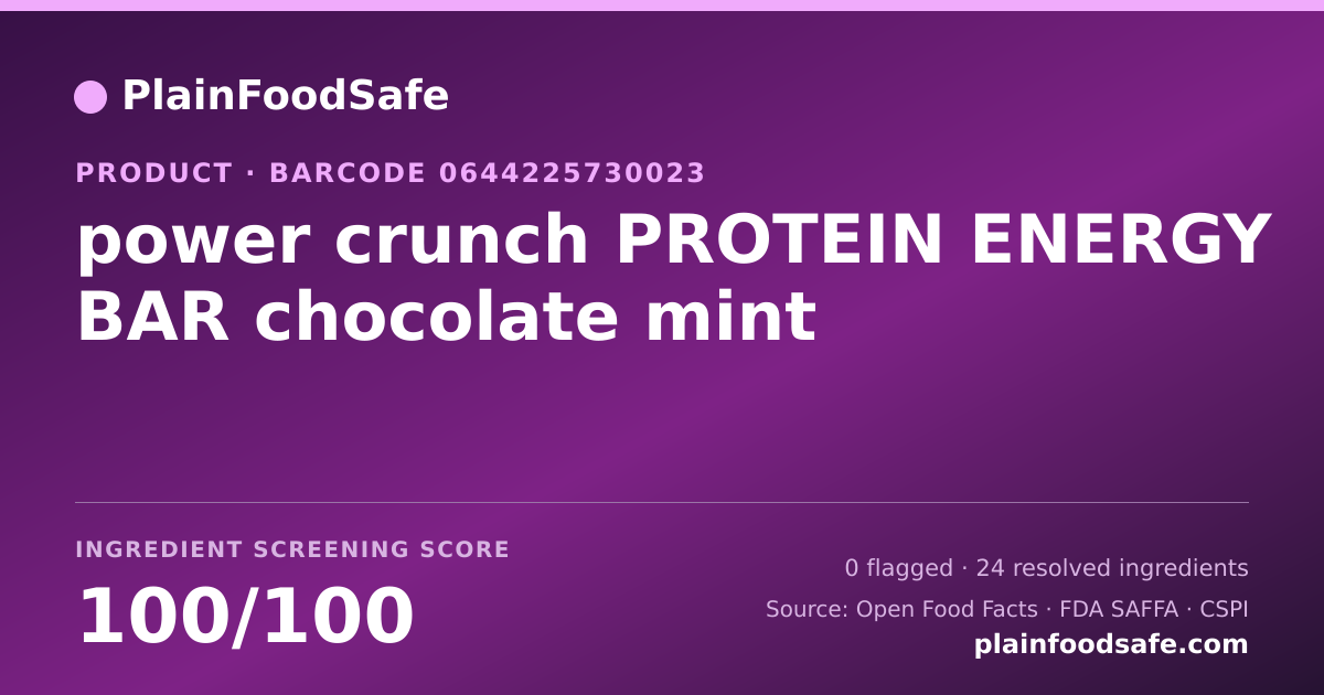 Share card for power crunch PROTEIN ENERGY BAR chocolate mint Food Ingredient Profile