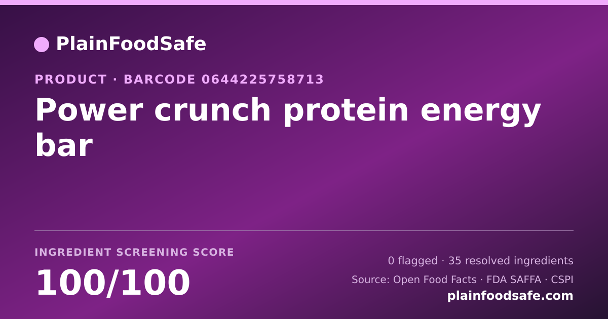 Share card for Power crunch protein energy bar Food Ingredient Profile