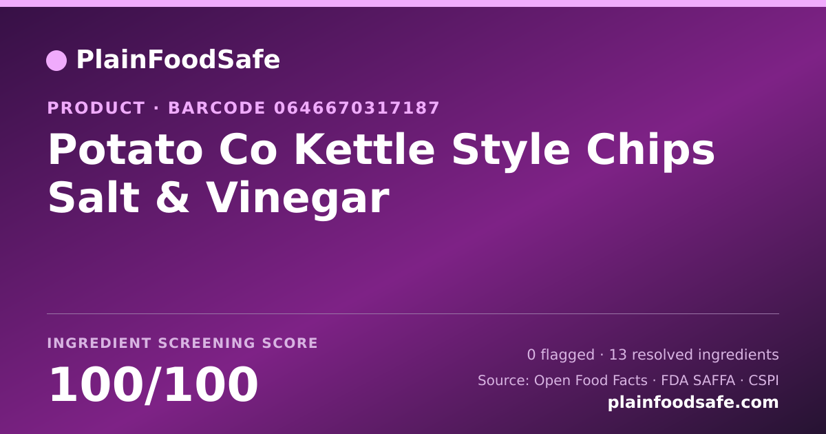 Share card for Potato Co Kettle Style Chips Salt & Vinegar Food Ingredient Profile
