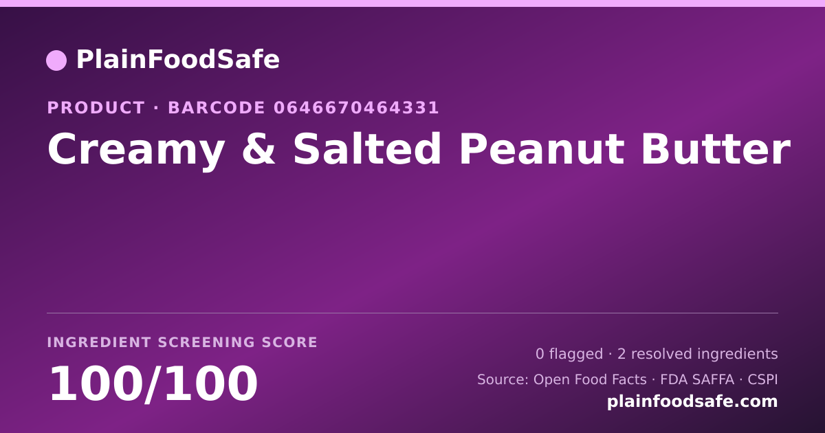 Share card for Creamy & Salted Peanut Butter Food Ingredient Profile
