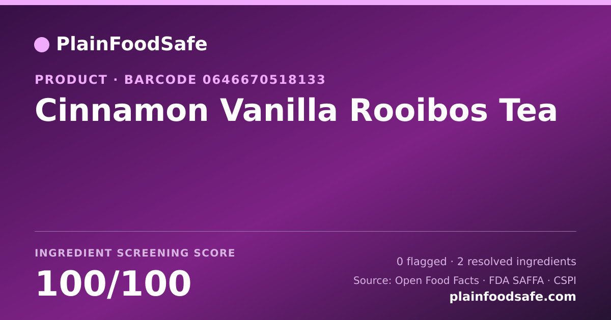 Share card for Cinnamon Vanilla Rooibos Tea Food Ingredient Profile