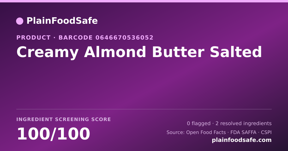 Share card for Creamy Almond Butter Salted Food Ingredient Profile