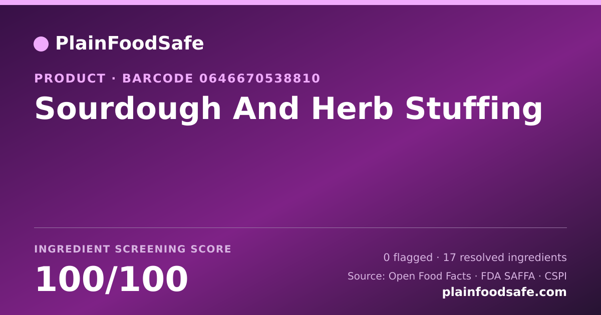 Share card for Sourdough And Herb Stuffing Food Ingredient Profile