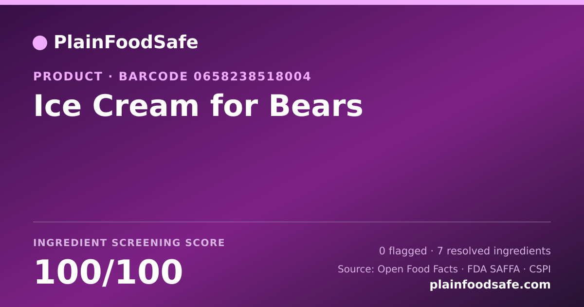 Share card for Ice Cream for Bears Food Ingredient Profile
