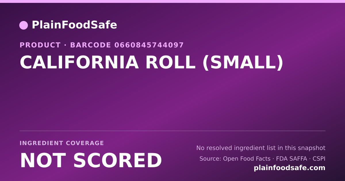 Share card for CALIFORNIA ROLL (SMALL) Food Ingredient Profile