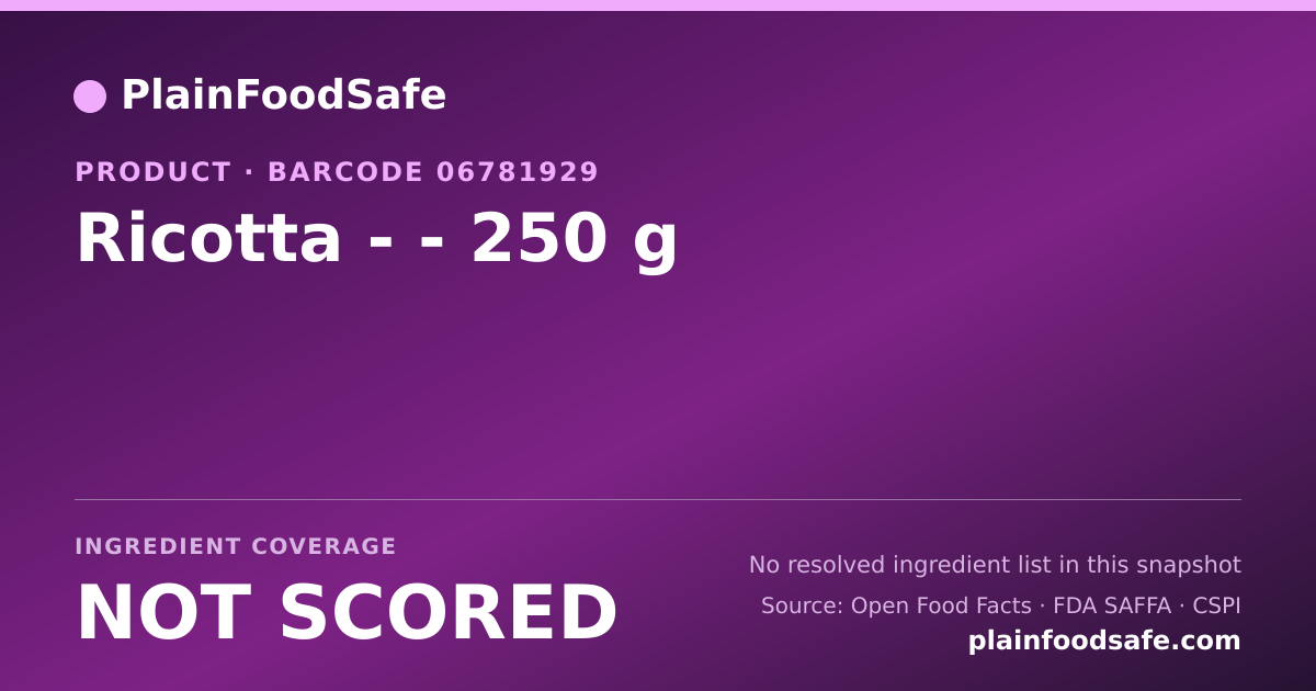 Share card for Ricotta -  - 250 g Food Ingredient Profile