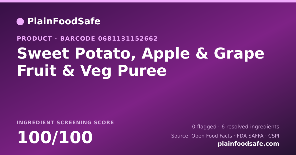 Share card for Sweet Potato, Apple & Grape Fruit & Veg Puree Food Ingredient Profile