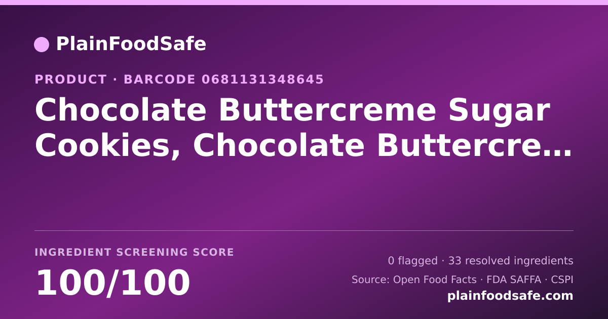 Share card for Chocolate Buttercreme Sugar Cookies, Chocolate Buttercreme Sugar Food Ingredient Profile