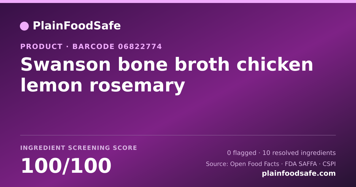 Share card for Swanson bone broth chicken lemon rosemary Food Ingredient Profile
