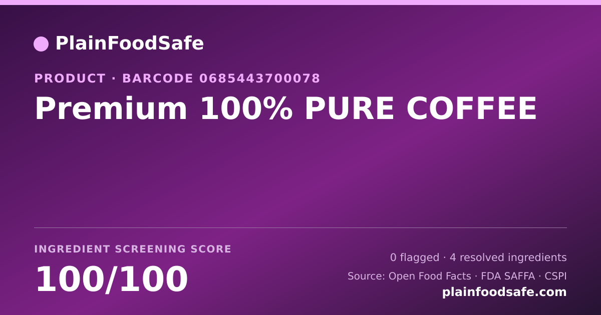 Share card for Premium 100% PURE COFFEE Food Ingredient Profile