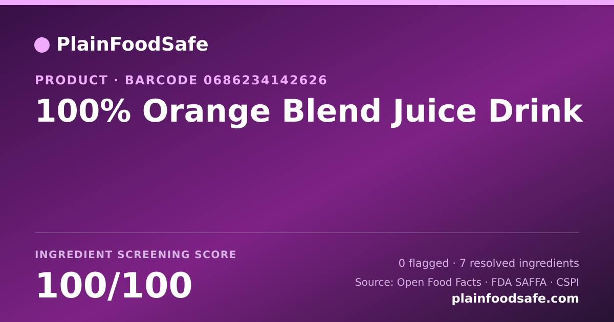 Share card for 100% Orange Blend Juice Drink Food Ingredient Profile