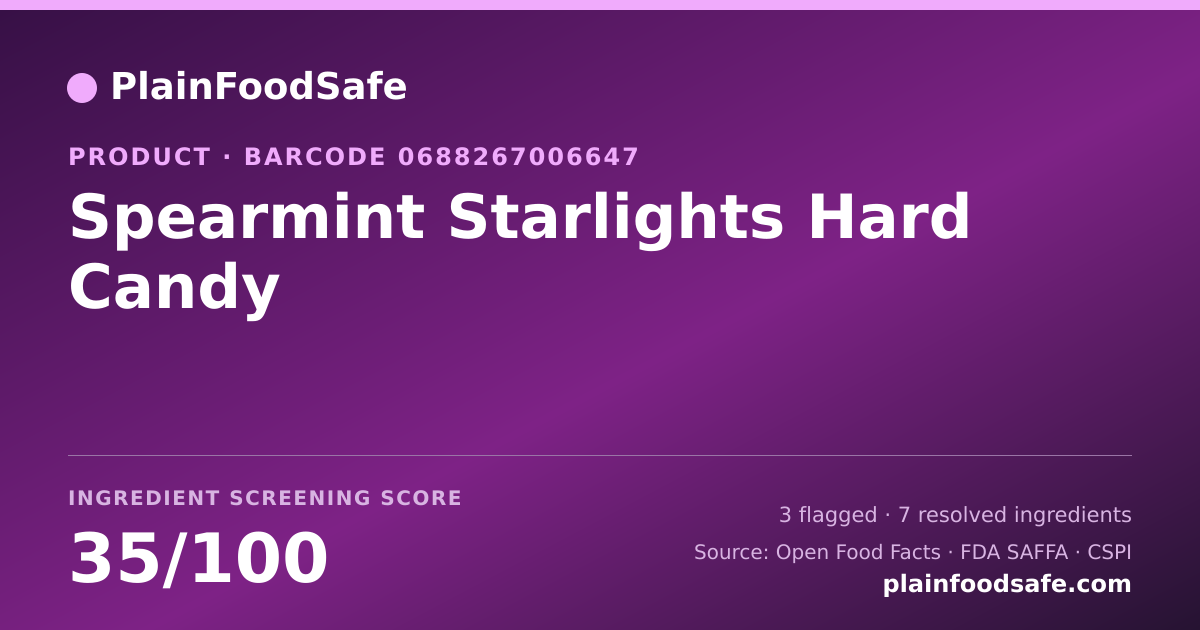 Share card for Spearmint Starlights Hard Candy Food Ingredient Profile