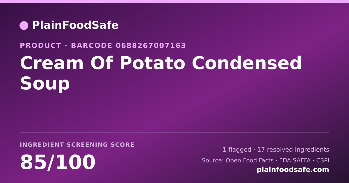 Share card for Cream Of Potato Condensed Soup Food Ingredient Profile
