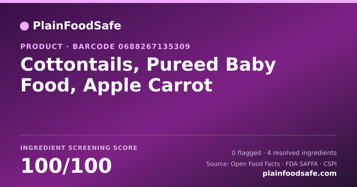 Share card for Cottontails, Pureed Baby Food, Apple Carrot Food Ingredient Profile