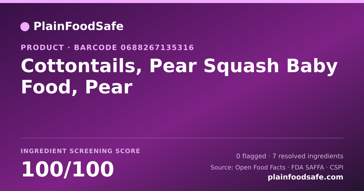 Share card for Cottontails, Pear Squash Baby Food, Pear Food Ingredient Profile