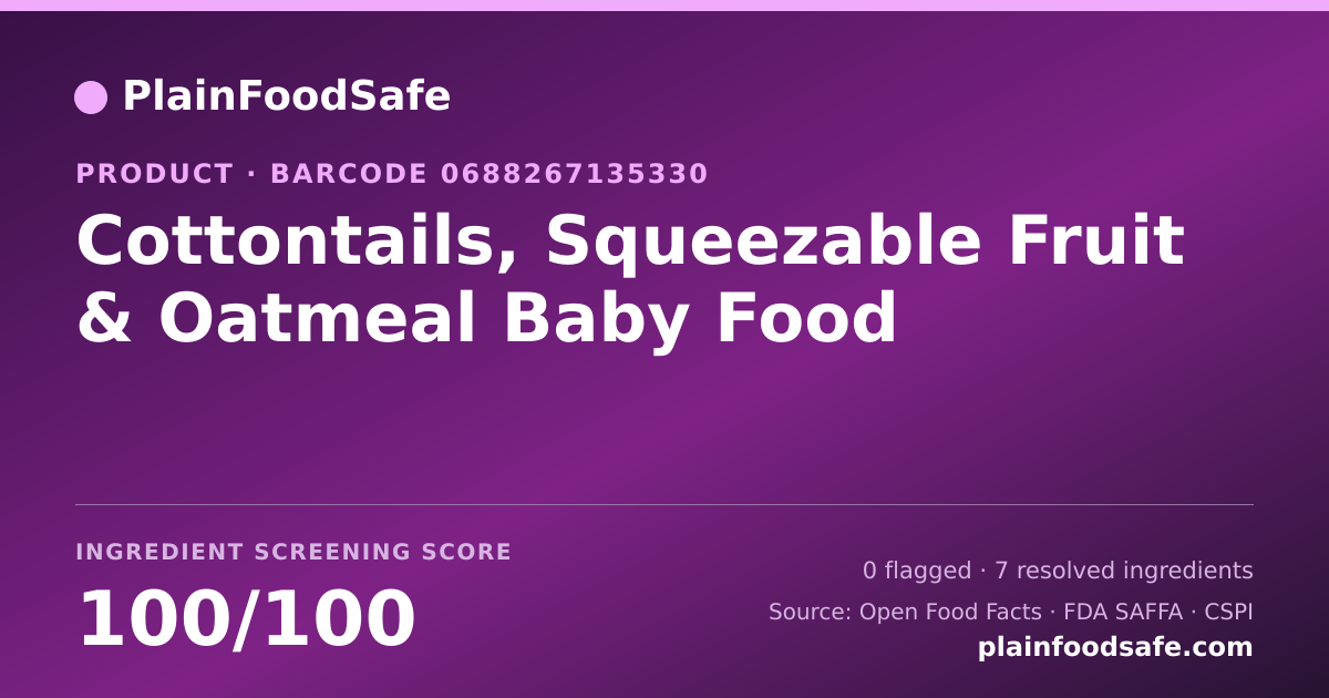 Share card for Cottontails, Squeezable Fruit & Oatmeal Baby Food Food Ingredient Profile