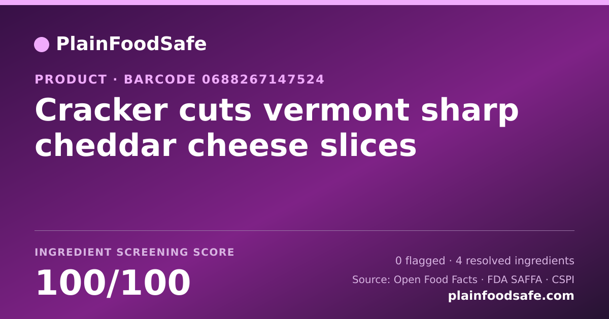 Share card for Cracker cuts vermont sharp cheddar cheese slices Food Ingredient Profile