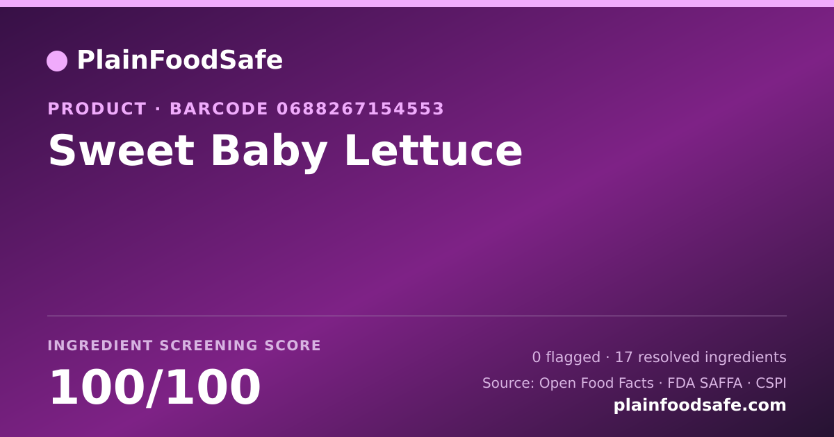 Share card for Sweet Baby Lettuce Food Ingredient Profile