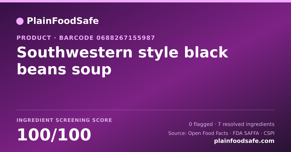 Share card for Southwestern style black beans soup Food Ingredient Profile