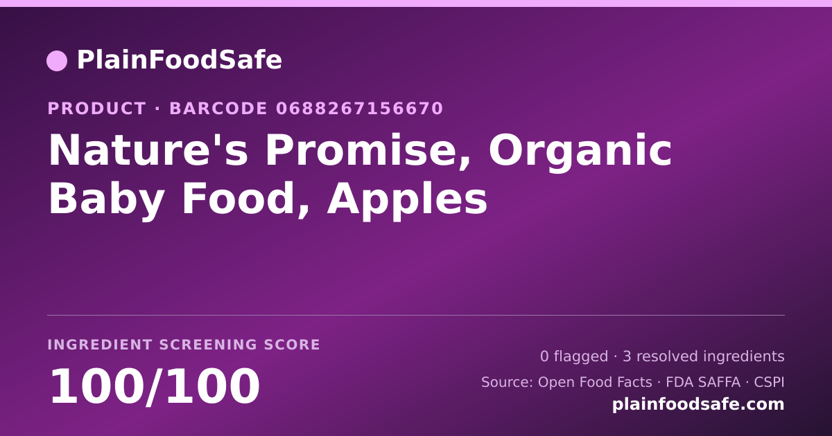 Share card for Nature's Promise, Organic Baby Food, Apples Food Ingredient Profile
