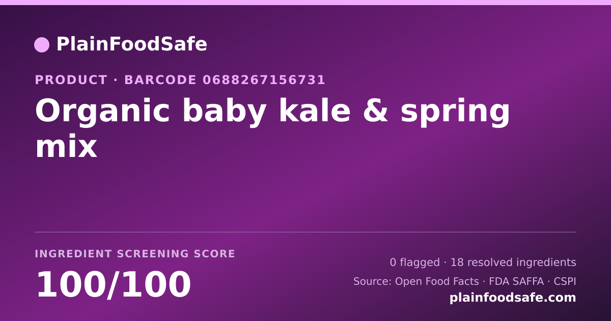Share card for Organic baby kale & spring mix Food Ingredient Profile