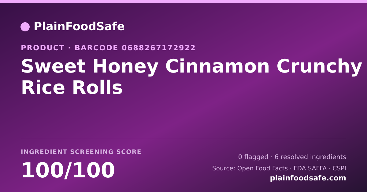 Share card for Sweet Honey Cinnamon Crunchy Rice Rolls Food Ingredient Profile